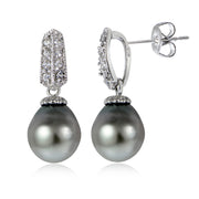 Haute Jewels Sterling Silver 11mm Tahitian Cultured Pearl & White Topaz Loop Drop Earrings