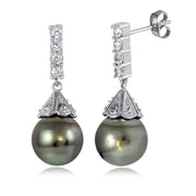 Haute Jewels Sterling Silver 11mm Tahitian Cultured Pearl & White Topaz Pyramid Drop Earrings
