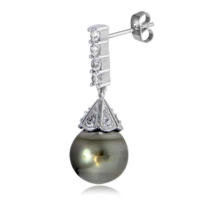 Haute Jewels Sterling Silver 11mm Tahitian Cultured Pearl & White Topaz Pyramid Drop Earrings