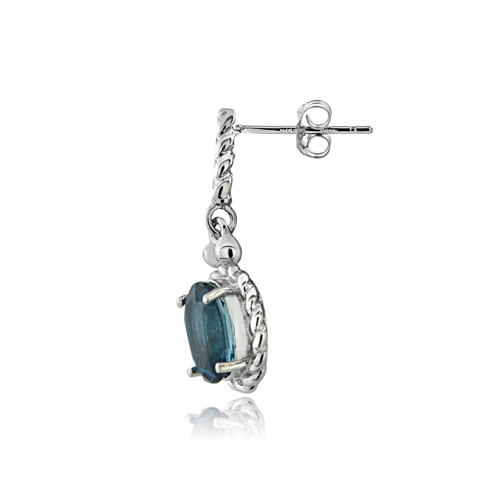 Sterling Silver Oval London Blue Topaz with Braided Link Dangle Earrings-2