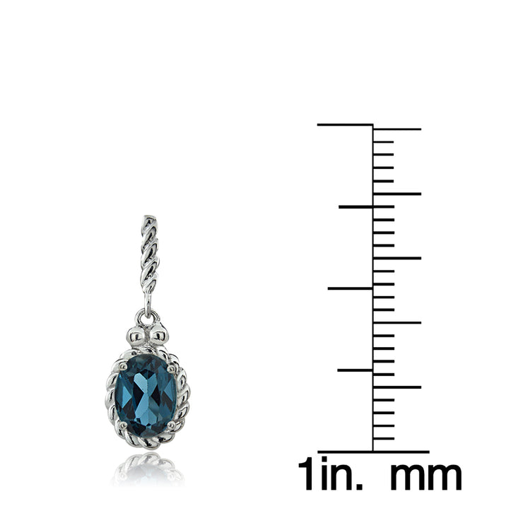 Sterling Silver Oval London Blue Topaz with Braided Link Dangle Earrings