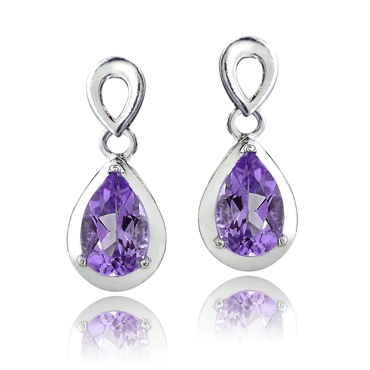 Sterling Silver 2ct TGW Amethyst Double Teardrop Earrings