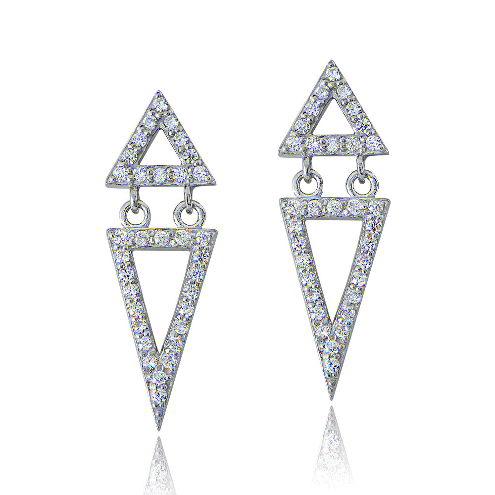 Sterling Silver Cubic Zirconia Double Triangle Earrings
