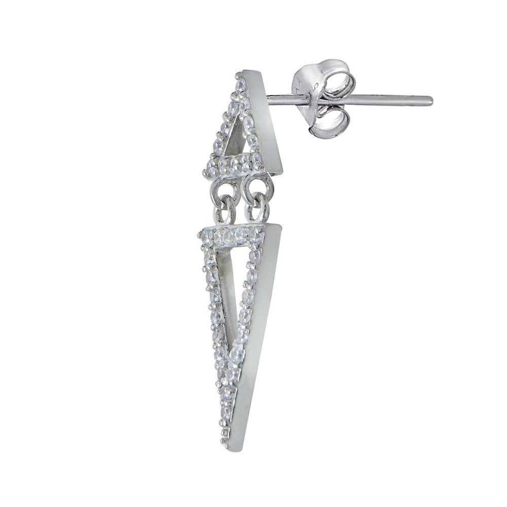 Sterling Silver Cubic Zirconia Double Triangle Earrings-2