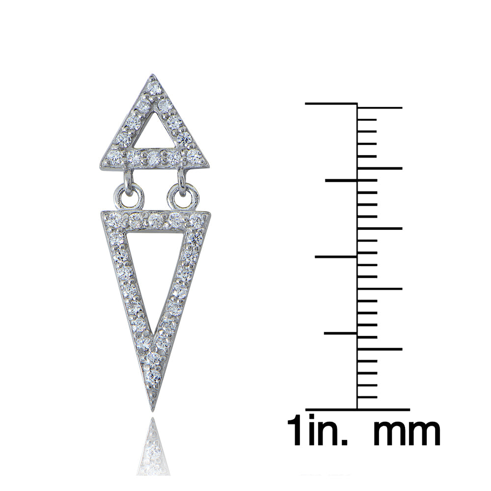 Sterling Silver Cubic Zirconia Double Triangle Earrings-3