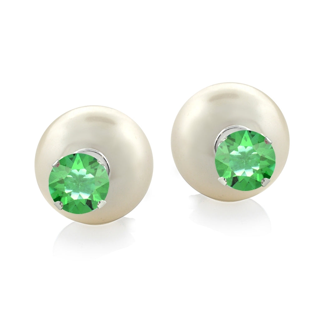 Sterling Silver Peridot Swarovski Elements & Created Pearl Front Back Stud Earrings
