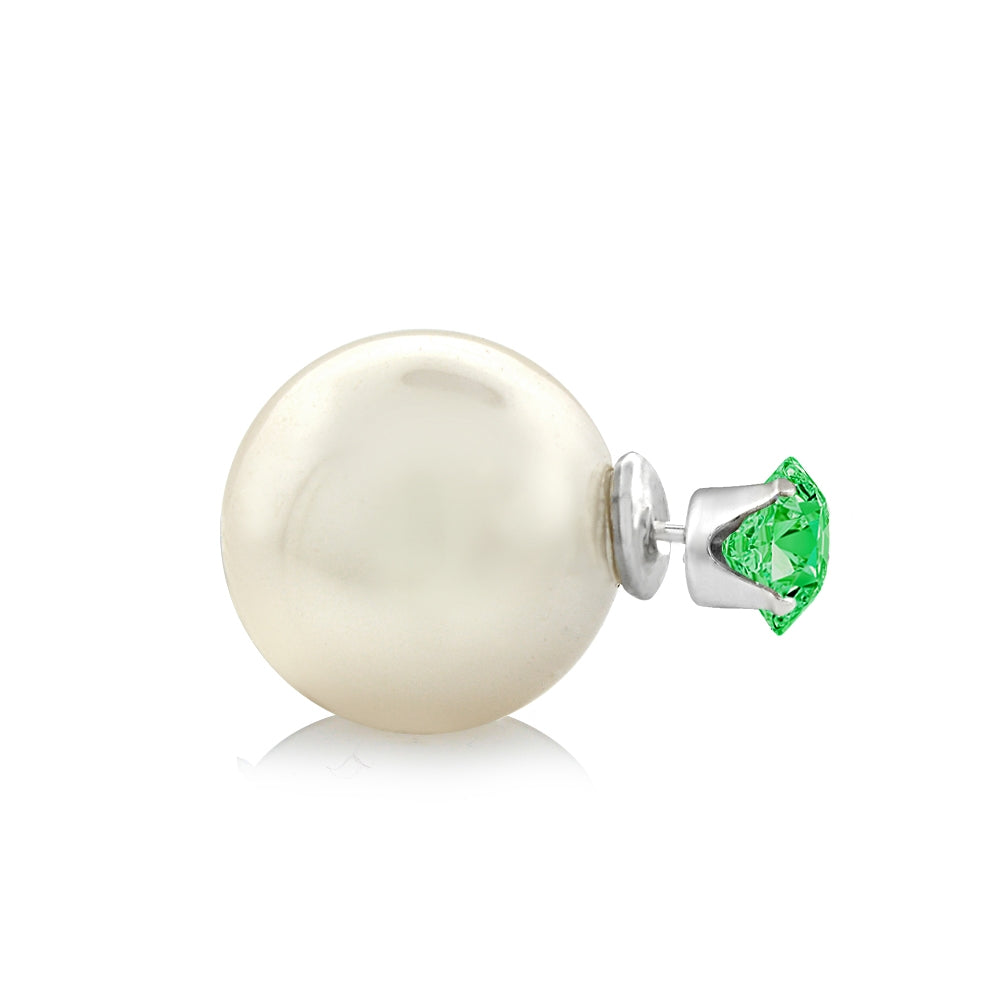 Sterling Silver Peridot Swarovski Elements & Created Pearl Front Back Stud Earrings-2