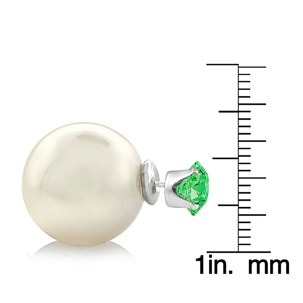 Sterling Silver Peridot Swarovski Elements & Created Pearl Front Back Stud Earrings-3