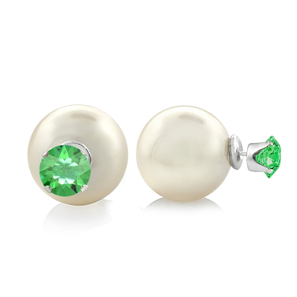 Sterling Silver Peridot Swarovski Elements & Created Pearl Front Back Stud Earrings-4
