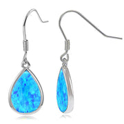 Sterling Silver Created Blue Opal Teardrop Dangle Earrings