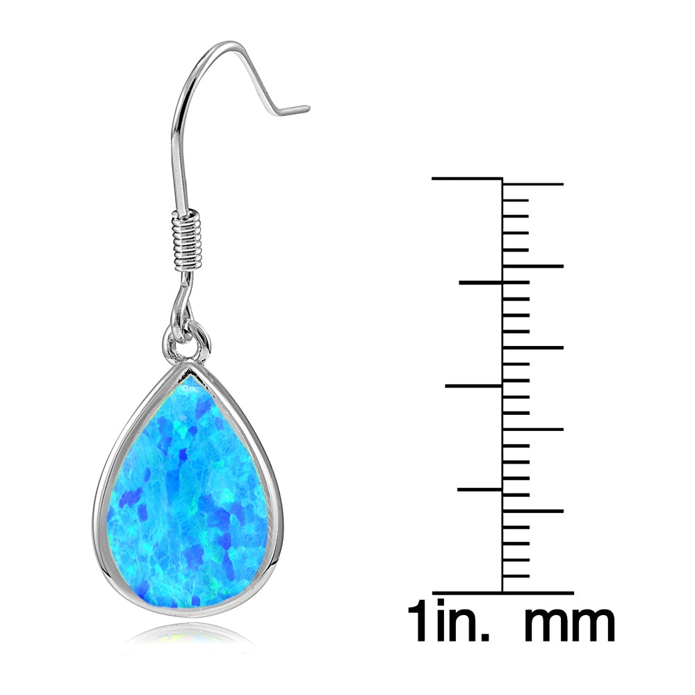 Sterling Silver Created Blue Opal Teardrop Dangle Earrings-3