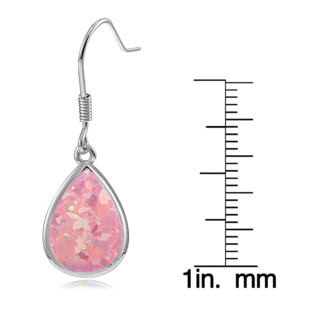Sterling Silver Created Pink Opal Teardrop Dangle Earrings-3