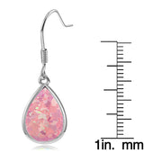 Sterling Silver Created Pink Opal Teardrop Dangle Earrings