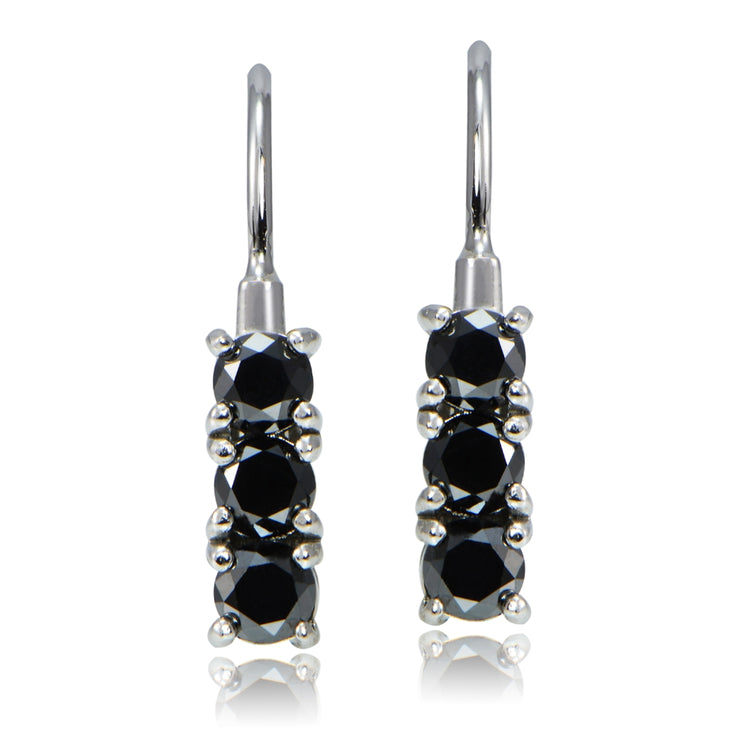 Sterling Silver 0.75ct tdw Black Diamond 3-Stone Leverback Earrings