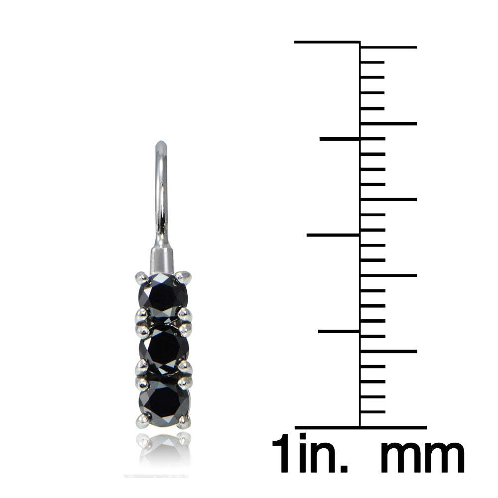 Sterling Silver 0.75ct tdw Black Diamond 3-Stone Leverback Earrings-3