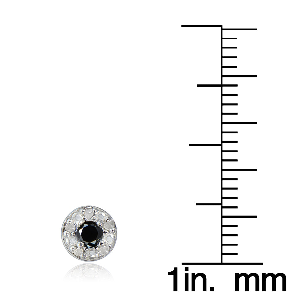 Sterling Silver 0.33ct tdw Black & White Diamond Round Halo Stud Earrings-3