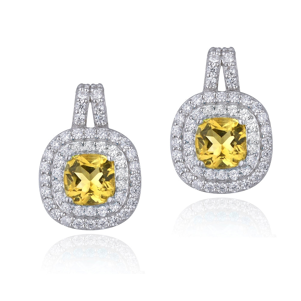 Sterling Silver 1.3 ct Citrine & White Topaz Cushion-Cut Earrings