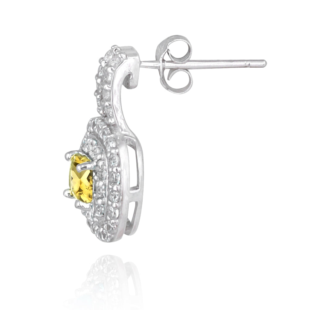 Sterling Silver 1.3 ct Citrine & White Topaz Cushion-Cut Earrings-2