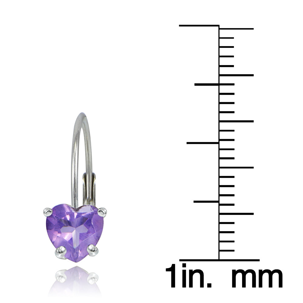 Sterling Silver 1.3ct Amethyst  Heart Leverback Earrings, 6mm-3