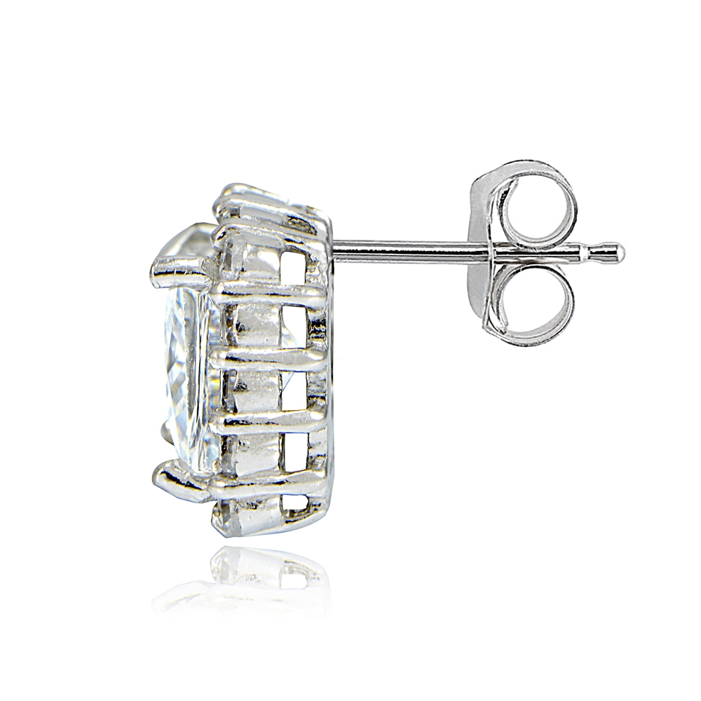 Sterling Silver Cubic Zirconia Princess-Cut Square Halo Stud Earrings-2