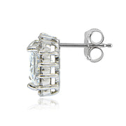 Sterling Silver Cubic Zirconia Princess-Cut Square Halo Stud Earrings