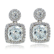 Platinum Plated Sterling Silver 100 Facets Cubic Zirconia Cushion-Cut Dangle Earrings