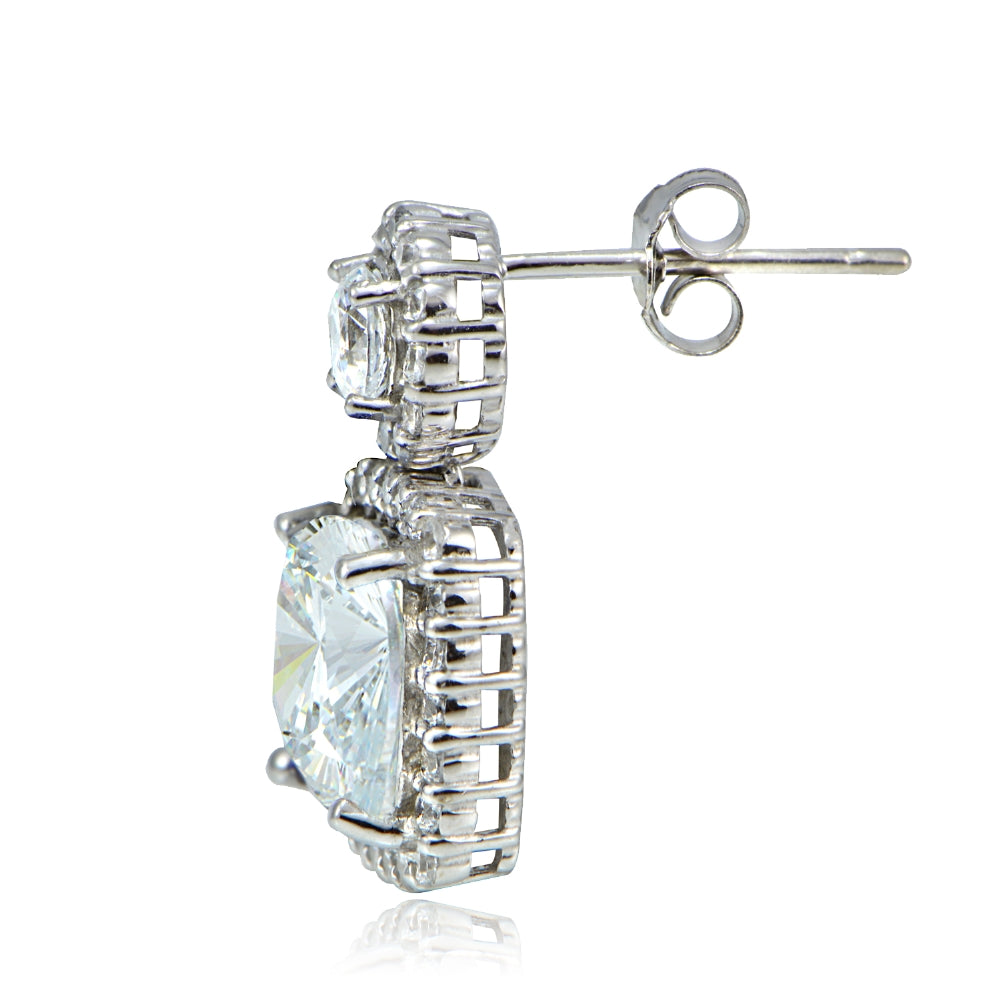 Platinum Plated Sterling Silver 100 Facets Cubic Zirconia Cushion-Cut Dangle Earrings-3