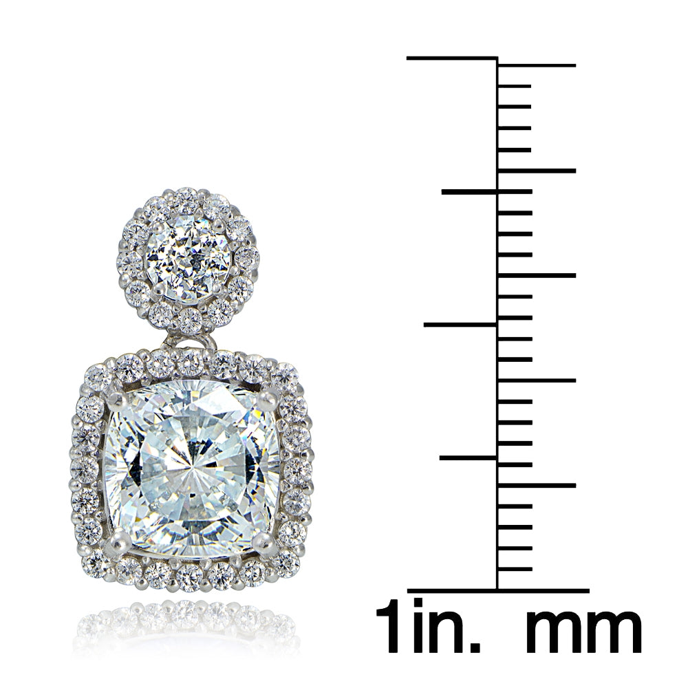 Platinum Plated Sterling Silver 100 Facets Cubic Zirconia Cushion-Cut Dangle Earrings-4