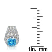 Platinum Plated Sterling Silver 100 Facets Light Blue Cubic Zirconia Cushion-Cut Earrings