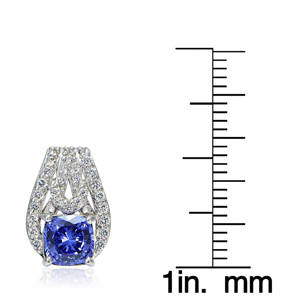 Platinum Plated Sterling Silver 100 Facets Blue Violet Cubic Zirconia Cushion-Cut Earrings-3