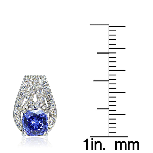 Platinum Plated Sterling Silver 100 Facets Blue Violet Cubic Zirconia Cushion-Cut Earrings