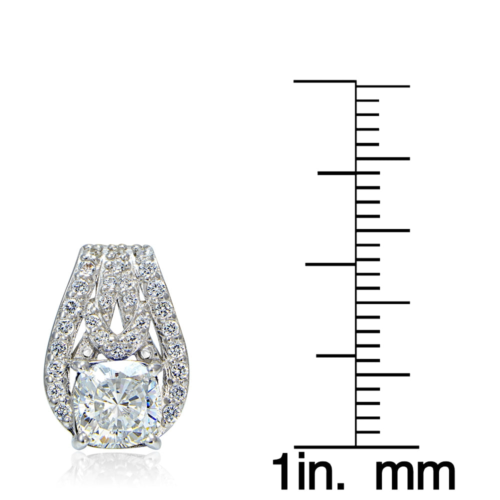 Platinum Plated Sterling Silver 100 Facets Cubic Zirconia Cushion-Cut Earrings-3