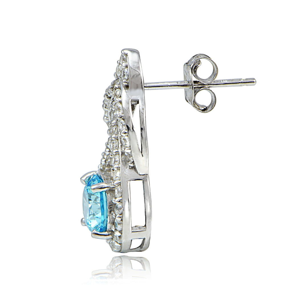 Platinum Plated Sterling Silver 100 Facets Light Blue Cubic Zirconia Infinity Drop Earrings-3