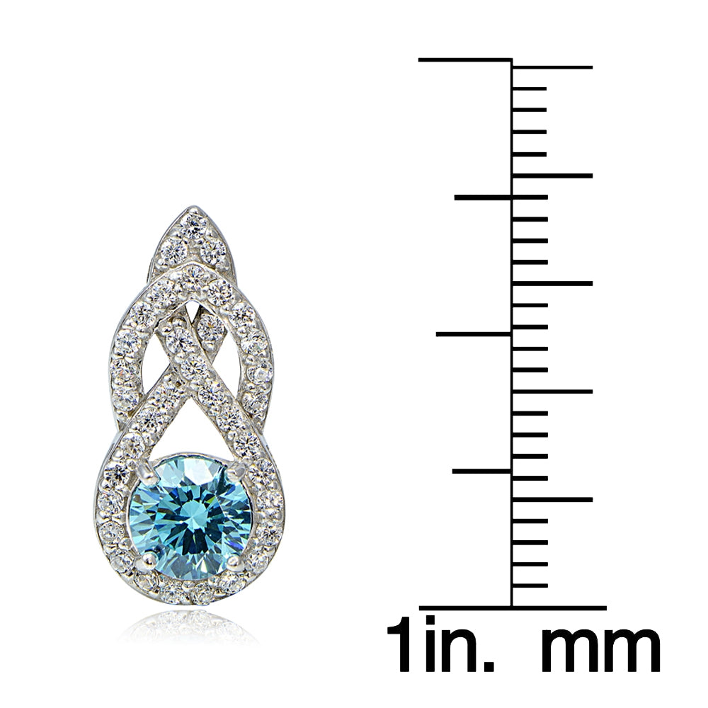 Platinum Plated Sterling Silver 100 Facets Light Blue Cubic Zirconia Infinity Drop Earrings-4