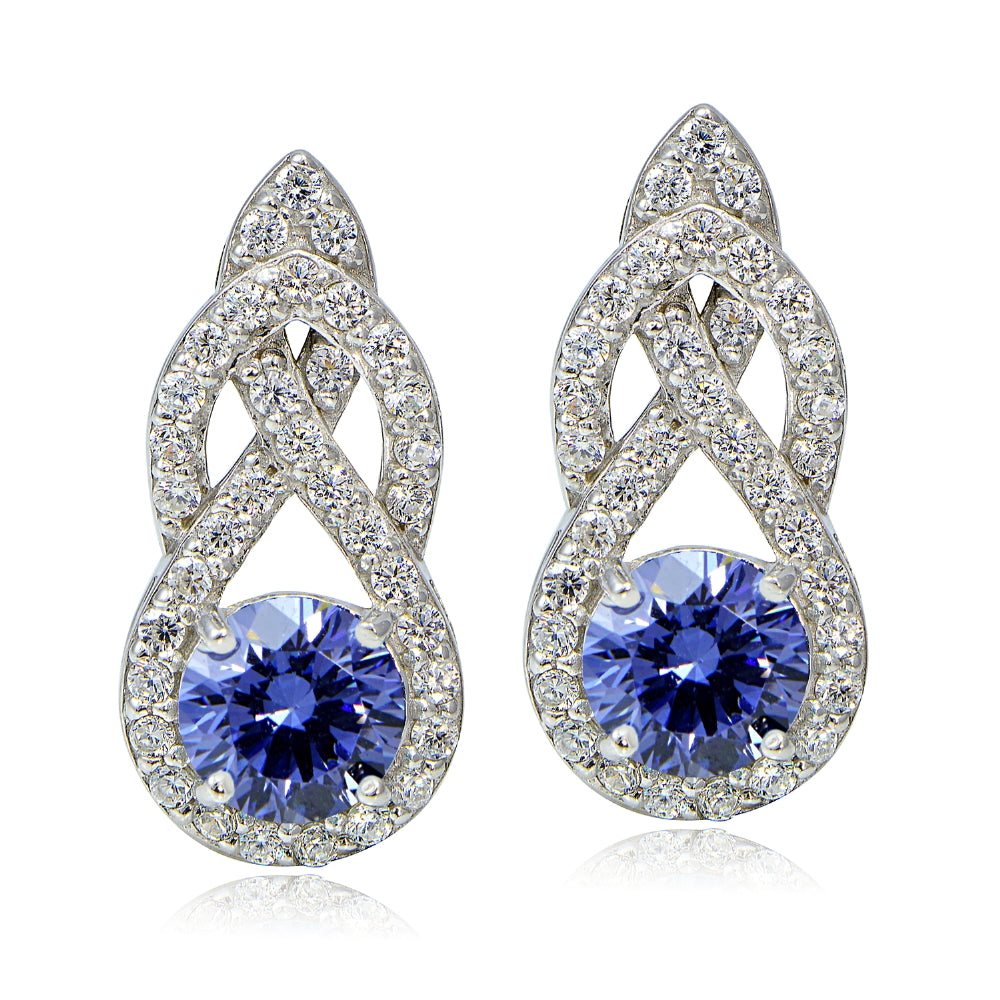 Platinum Plated Sterling Silver 100 Facets Blue Violet Cubic Zirconia Infinity Drop Earrings-2
