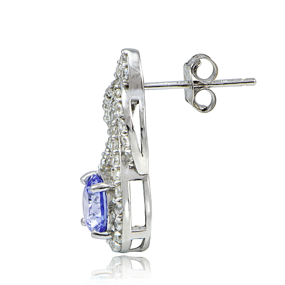 Platinum Plated Sterling Silver 100 Facets Blue Violet Cubic Zirconia Infinity Drop Earrings-3