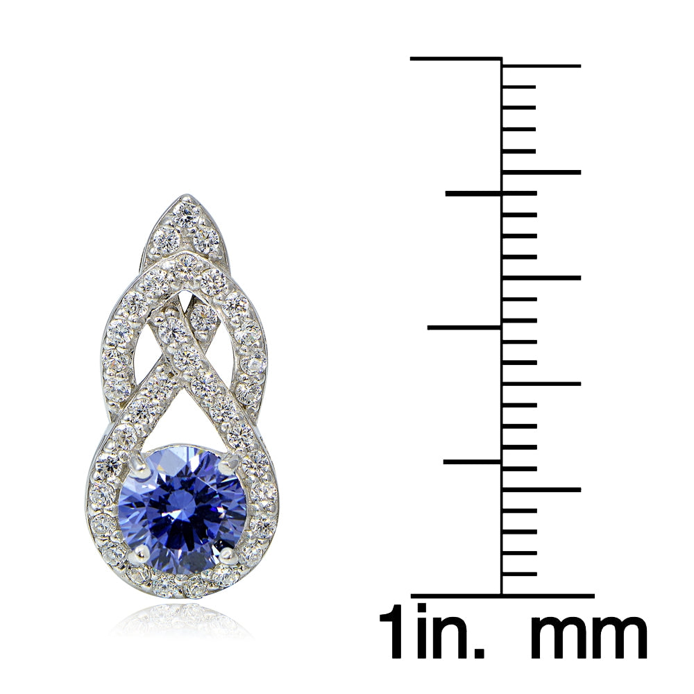 Platinum Plated Sterling Silver 100 Facets Blue Violet Cubic Zirconia Infinity Drop Earrings-4
