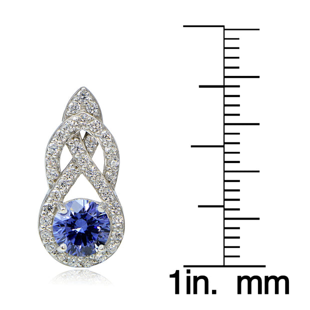 Platinum Plated Sterling Silver 100 Facets Blue Violet Cubic Zirconia Infinity Drop Earrings