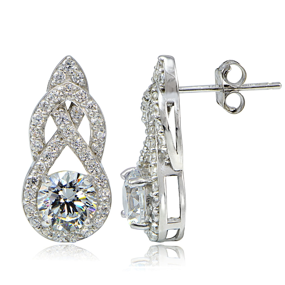 Platinum Plated Sterling Silver 100 Facets Cubic Zirconia Infinity Drop Earrings