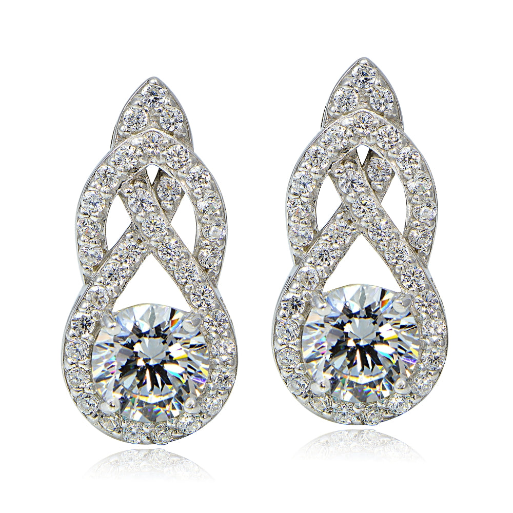 Platinum Plated Sterling Silver 100 Facets Cubic Zirconia Infinity Drop Earrings-2