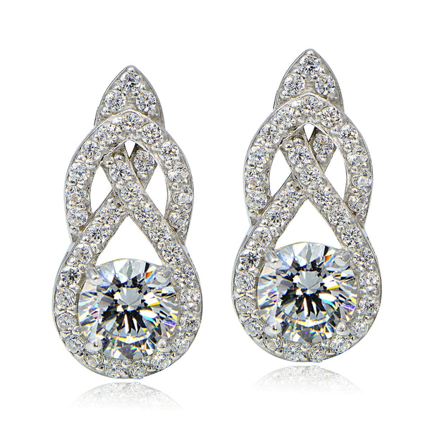 Platinum Plated Sterling Silver 100 Facets Cubic Zirconia Infinity Drop Earrings