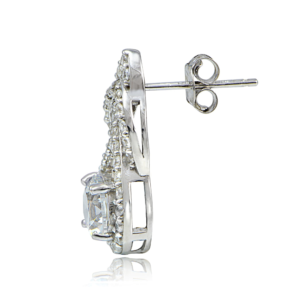 Platinum Plated Sterling Silver 100 Facets Cubic Zirconia Infinity Drop Earrings-3