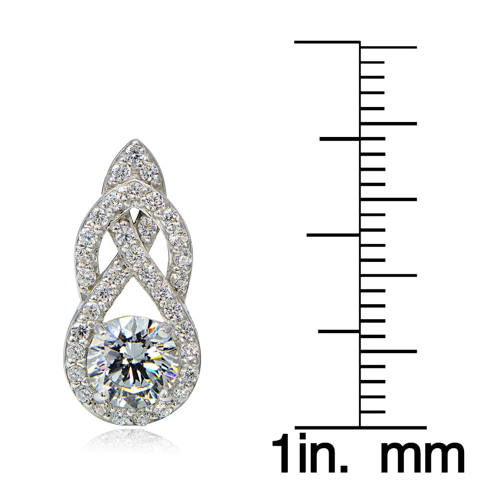 Platinum Plated Sterling Silver 100 Facets Cubic Zirconia Infinity Drop Earrings-4