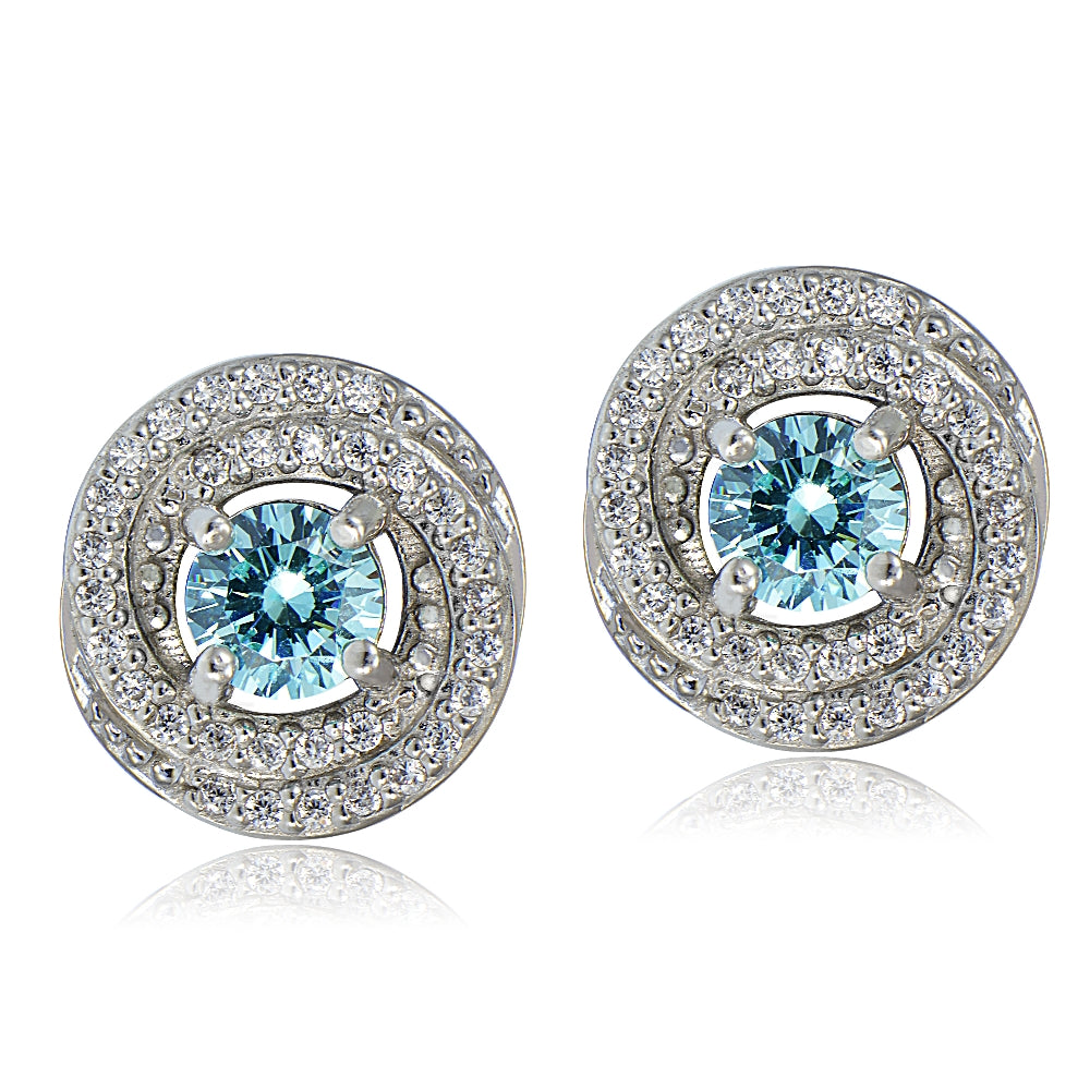 Platinum Plated Sterling Silver 100 Facets Light Blue Cubic Zirconia Love Knot Stud Earrings-2