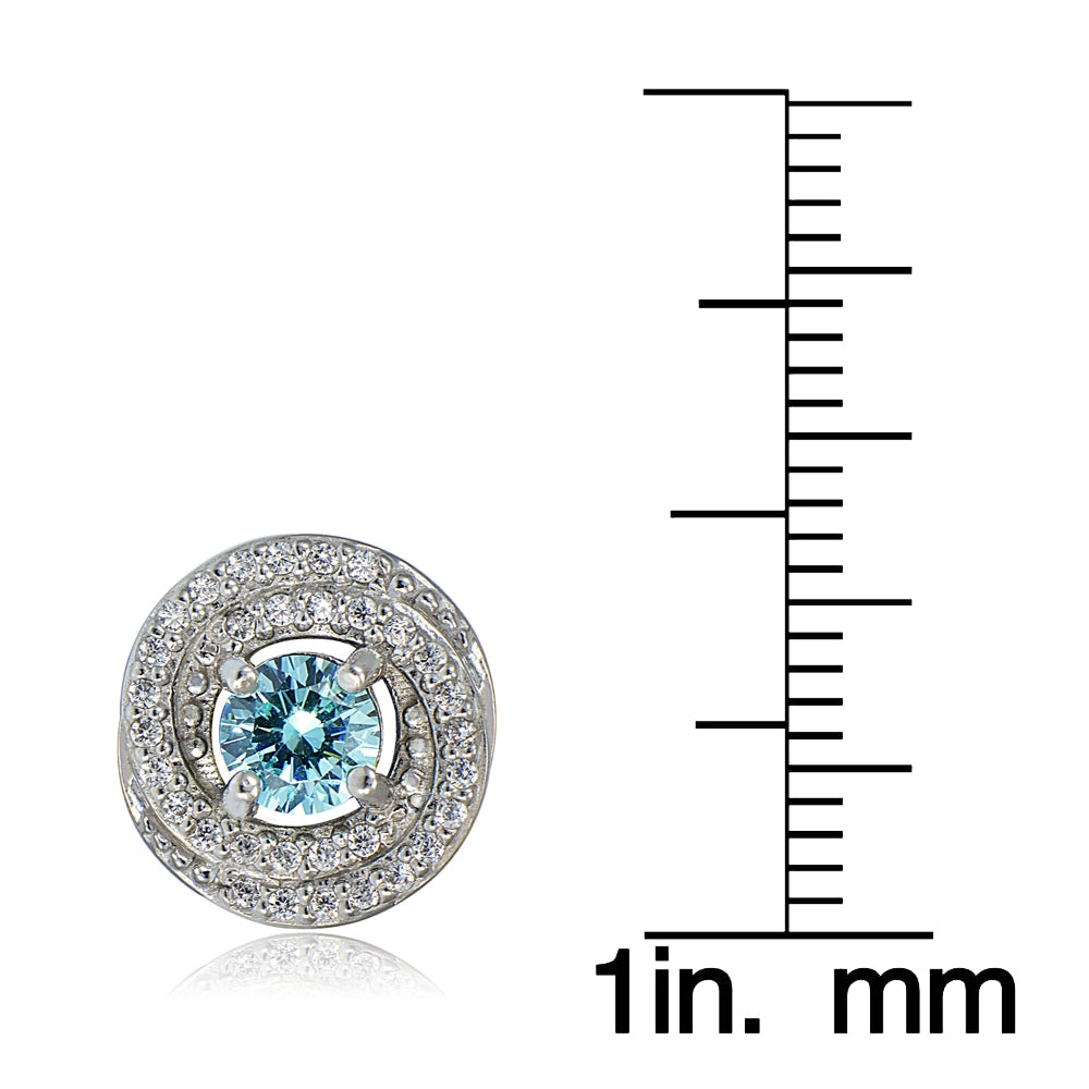 Platinum Plated Sterling Silver 100 Facets Light Blue Cubic Zirconia Love Knot Stud Earrings-4