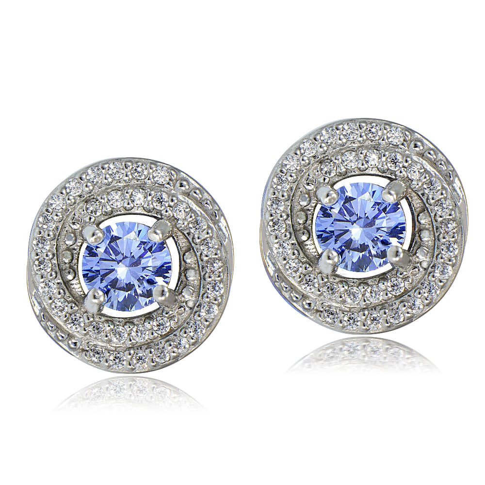 Platinum Plated Sterling Silver 100 Facets Blue Violet Cubic Zirconia Love Knot Stud Earrings-2