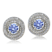 Platinum Plated Sterling Silver 100 Facets Blue Violet Cubic Zirconia Love Knot Stud Earrings