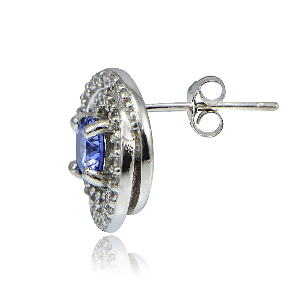 Platinum Plated Sterling Silver 100 Facets Blue Violet Cubic Zirconia Love Knot Stud Earrings-3