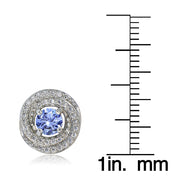 Platinum Plated Sterling Silver 100 Facets Blue Violet Cubic Zirconia Love Knot Stud Earrings