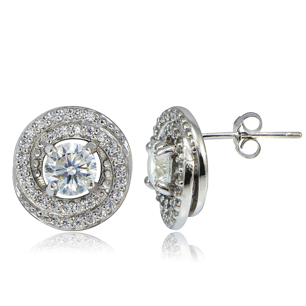 Platinum Plated Sterling Silver 100 Facets Cubic Zirconia Love Knot Stud Earrings